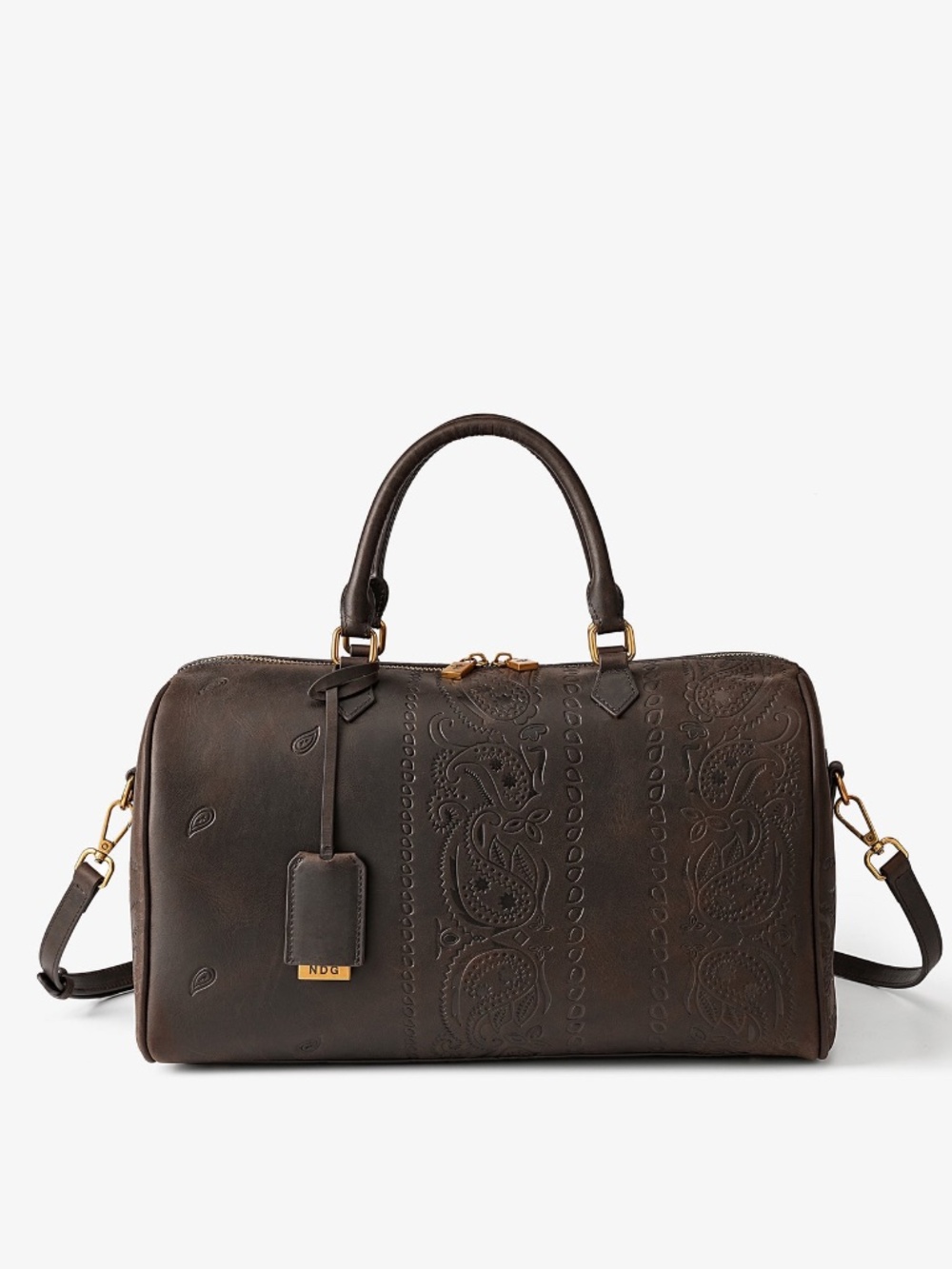 NDG Paris Toast Bag Travel Daily Dark Brown Rustic Paisley Purse